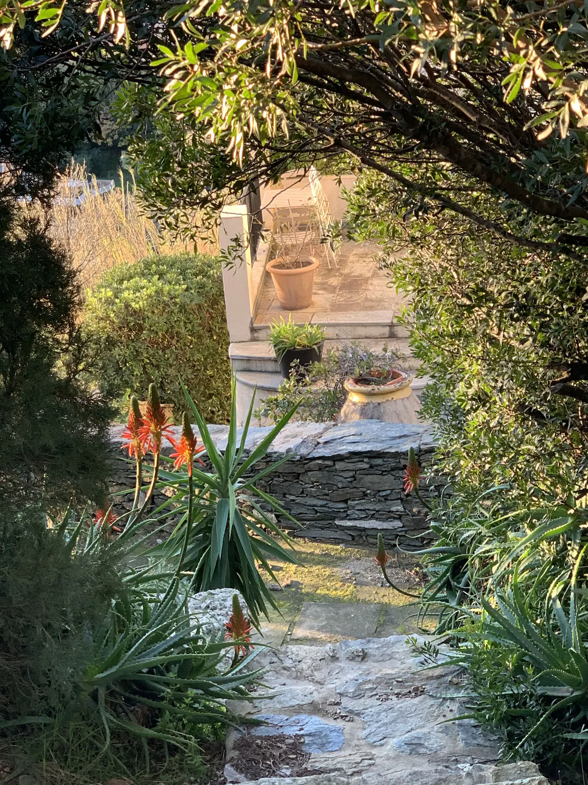 Le chemin qui descend à la plage et au village